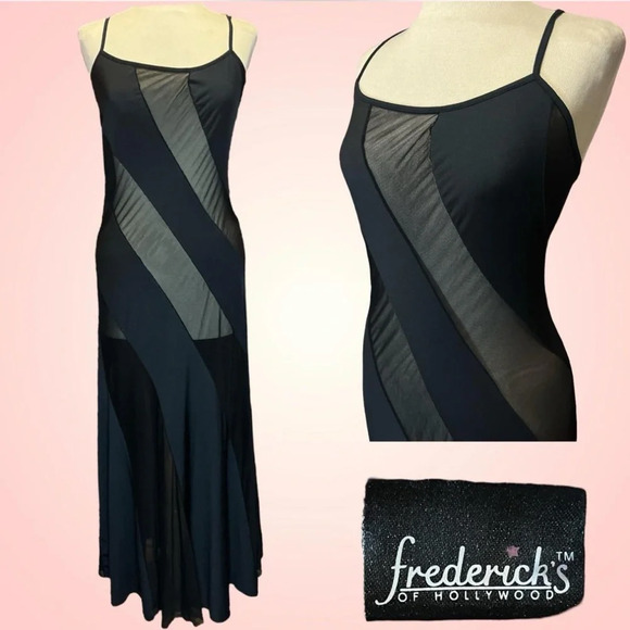 Viral Rare Fredericks of Hollywood Black Panel Sheer Maxi Dress Slip Dress - Picture 6 of 6